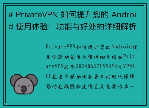 # PrivateVPN 如何提升您的 Android 使用体验：功能与好处的详细解析Priva