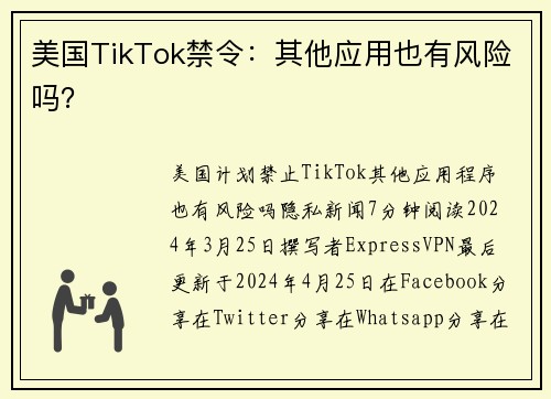 美国TikTok禁令：其他应用也有风险吗？ 